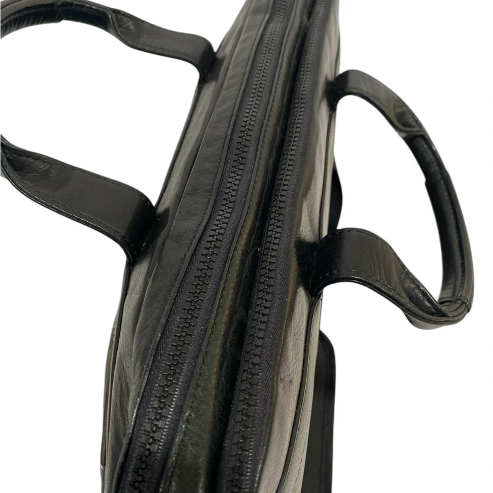Bellino Nero Black Genuine Leather Full Size Laptop Briefcase Bag - Like New